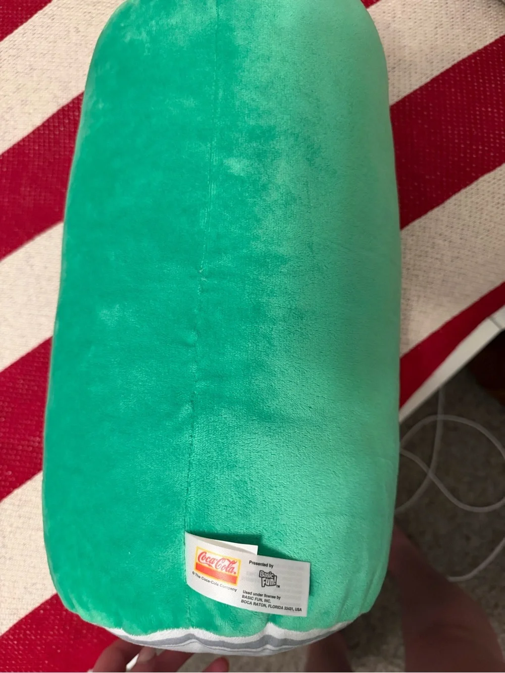Coca Cola Teal Plush Can Pillow with White Logo Tag